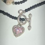 Black Beaded & Pink Agate Stone Boho Heart Toggle Closure Necklace Photo 2