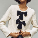 Avec Les Filles  Ivory Cream Black Bow Cardigan Blazer NWT Photo 0