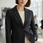 Ann Taylor sport coat 12 black pinstripe blazer lightweight classic jacket Photo 0