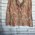 Vintage LRL Ralph Lauren paisley blouse Y2K ruffle western boho top red tan S Photo 3