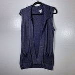 Chico's  Navy Blue Shimmer Open Chunky Knit Grandmacore Vest with Pockets Photo 2