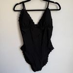 J.Crew NWT  Scalloped One-Piece Swimsuit in Solid Black BF041 Women's M Photo 3