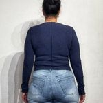 Aerie  Navy Ribbed Cropped Long Sleeve Top Sz M Photo 8