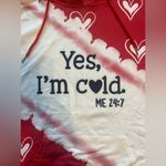 “Yes I’m Cold “with Love Heart Graphic Print Long Sleeve Pullover with hoodie Red Size XL Photo 2