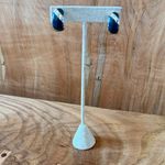 Vintage Blue and Silver Enamel Hoop Stripe Clip Earrings Photo 1