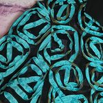 SAMUEL DONG BLACK TEAL ROSETTE FLORAL SHEER DRESS JACKET MEDIUM Blue Photo 3