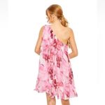 Mac Duggal Ieena for  Floral Print One Shoulder Mini Dress in Pink Multi Photo 2