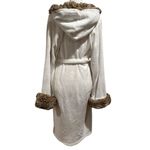 Pottery Barn  Penny Lane Cozy Hooded Robe with Faux Fur Trim in White Photo 3