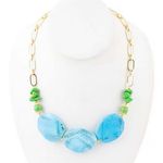 BARSE Fresh Twist Lime and Blue Agate Golden Chunky Necklace Photo 1