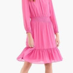 J.Crew  hot pink‎ cinched waist long sleeves chiffon dress medium summer vacation Photo 0