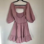 Free People  Summer Picnic Smocked Balloon Sleeve Mini Dress in Purple Pink Photo 4