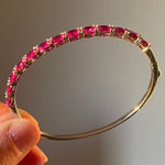 Sparkling Tennis Bracelet Pink Gemstones Gold Tone Bangle Womens Fashion Jewelry Photo 0