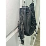 Rebecca Minkoff Rebecca‎ Minkoff Boho Fringe Moto Bucket Bag - Black Pebbled Leather Photo 2