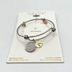 Unwritten  Pave Initial K Disc Bangle Bracelet in Silver NWT Photo 1