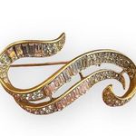 Oscar de la Renta  Vintage Rhinestone Baguette Goldtone Brooch Pin Photo 0