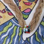 Stephanie Kiker Canvas Colorful Beaded Tote Bag with Braided Cord Red Photo 1