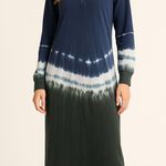 Z Supply  Dress Women Medium Blue Tie Dye Long Sleeve Ruffle Henley Maxi NWT‎ Photo 0
