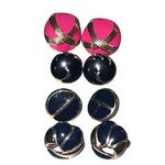 Four (4) Vintage Round Enamel 80s Retro Button Earrings Post Back Large Studs Gold Photo 0