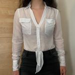 Candie's White tie front bow collared button down lace back shirt Photo 0