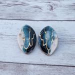 Vintage Clip On Earrings Statement Blue Shades with Gold Tone Photo 1