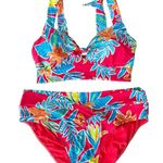 Sunsets Two Piece Red Floral Swimsuit w/Keyhole Removable Pads‎ Size 16 / DD Photo 0