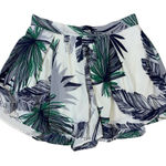 PPLA  White Green Palm Print High Waist Shorts Lightweight Flowy Summer Medium Photo 0