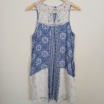 Hint of Mint  Blue White Geometric Lace Trim Dress Women's Size L Photo 7