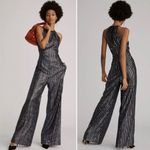 Anthropologie Maeve by  Disco Halter Wide Leg Metallic‎ Striped Jumpsuit Size 8 Photo 1
