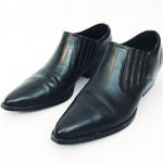 Vintage Genuine Leather Western Heeled Mules in Black | Size 6.5 Photo 3