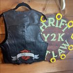 Harley Davidson Embroidered Genuine Leather Motorcycle Riding Vest Pocket Snap Black Photo 1