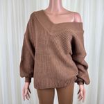 Zenana New Women's Plus Size V-Neck Off The Shoulder Waffle Knit Sweater Camel / Light Brown Sz 1X Photo 2