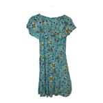 Canyon Retreat Turquoise Floral Midi Dress Boho Split Neck Flutter Sleeve XXS Blue Photo 1