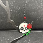 Cute Skull & Rose Dangle Earrings – Spooky Cute Statement Jewelry Black Photo 1
