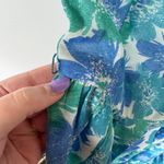 Vintage 60s Floral Garden Party Dress Fit Flare Blue Green Nautical Vacation Size M Photo 5