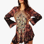 Free People  Stevie Printed Tunic, Black Combo, indie aesthetic ,hippie Med size Photo 0