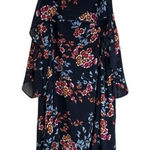 Xhilaration Xhiliration 3X Pink Blue Floral Cold Shoulder Ruffle Adj Strap Midi Dress Summer Photo 0