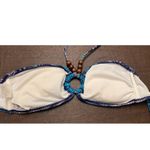 Wetseal Tie Bikini Top Blue‎ White Wood Beads Ring Center Size Large Y2K Beach Blue Photo 4