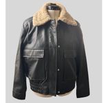 French Connection  Vegan Leather Bomber Jacket Shearling Collar Snap Closure Photo 5