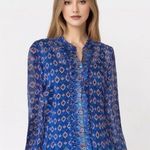 Robert Graham NWOT  Paisley Ruffle Tie Neck Top Blouse Blue Small Photo 0