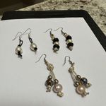 Lot Of 3 Pretty Silver Tone Faux Pearl Beaded Bead Dangle Drop Pierced Earrings Photo 6