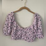 For Love & Lemons  Lola Pointelle Crop Top Pastel Purple Floral Ruched Photo 2