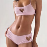 SKIMS RARE  Cotton Jersey Heart Cutout Valentine Scoop Bralette Bra Pink size S Photo 0