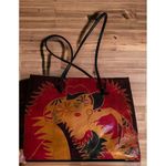Vintage 1970’s Leather Tooled Lady Image Hand Dyed Tote Bag Purse On Both Sides Photo 2