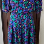 Vintage Lane’s Abstract Multicolor Silk Midi Dress Multiple Size 10 Photo 0