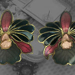 Vintage Black and Pink Iris Metal Earrings Photo 1