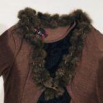Brown Faux Fur Sweater Top with Paisley Accent Size M Photo 3
