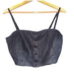 NWT Outerknown Eclipse Linen Cropped Tank Top Womens Small Button Down Old Money Black Photo 3