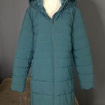 Swiss Tech Women’s Blue Green Puffer Jacket Hooded Quilted Design Size L 12/14 Blue Size L Photo 0
