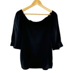 Theory  Silk Off-Shoulder‎ Joscla Blouse Top Sz S Puff Sleeve Black Chiffon Photo 2