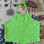 BP  Neon Green Halter Tie Neck Floral Printed Crop Tank Top Medium Y2K Photo 0